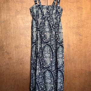 J. Crew Cotton Poplin Gathered Midi Dress in Blue Paisley. Size 12
